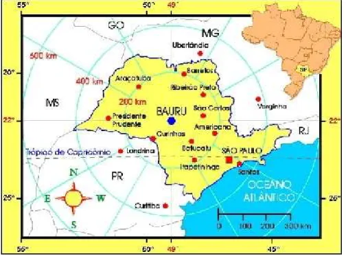 Figura 1 – Mapa com a localização do município de Bauru no país 