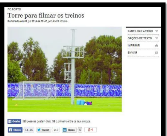Figura 6 - Notícia sobre filmagem dos treinos no FC Porto. 19