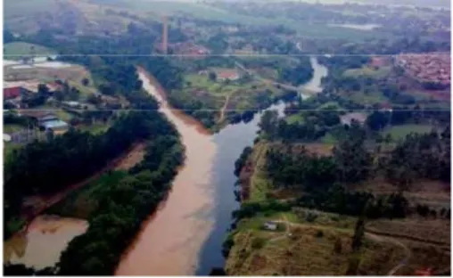 Figura 1 – Encontro do Rio Jaguari (à esquerda) e Rio Atibaia (à direita), formando o Rio  Piracicaba (abaixo)
