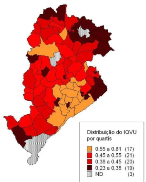Figura 2 – Mapa da distribuição do Índice de Qualidade de Vida Urbana de Belo Horizonte, 2006 