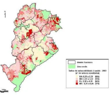 Figura 3 – Mapa da distribuição do Índice de Vulnerabilidade à Saúde de Belo Horizonte, 2003 