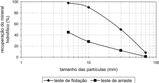Figura 3.6 – Curvas hipotéticas de recuperação por tamanho de partícula para  testes de flotação – adaptado de TRAHAR (1981) 