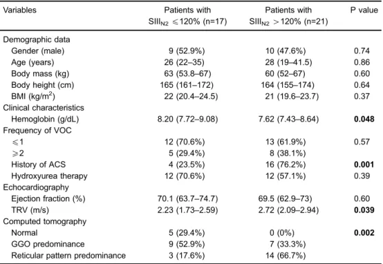 Table 1. Demographic, clinical, echocardiography and computed tomography data according to phase III slope of the nitrogen single-breath washout test (SIII N2 ).