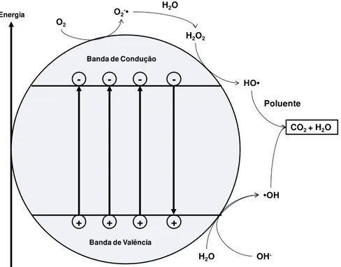 Figura 9: Mecanismo geral da fotocatálise usando um semi-condutor (adaptado [82]). 