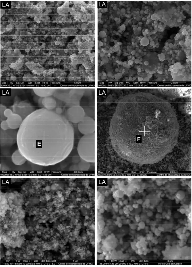 Figura 5.6 – Imagens de microscopia eletrônica de varredura de diferentes partículas da  lama de Aciaria