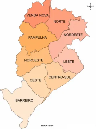 FIGURA 1 – Unidades administrativas (distritos) do município de Belo Horizonte. 