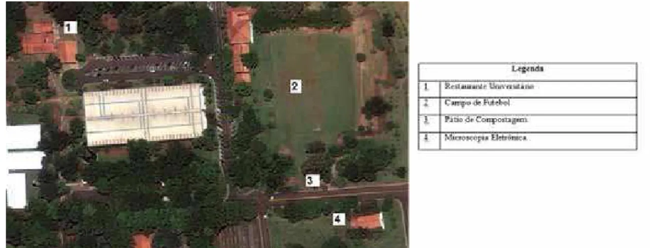 Figura 3: Foto de satélite da área (B) próxima ao Restaurante Universitário. Fonte: GoogleEarth 