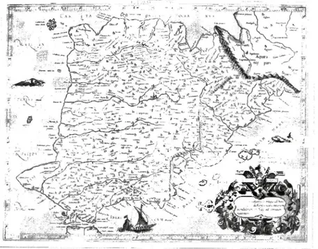 Fig. 10 - Reedição do mapa da Península Ibérica feila em Amesterdão por Jodo- Jodo-cus Hondius em [1618/19], de gravação para a Geographia de Ptolomeu de  Gerard Mercator, 1578