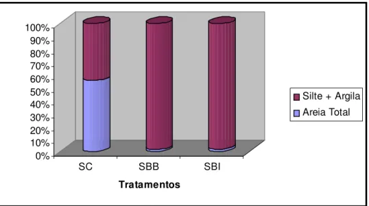 Figura  7-  Granulometria  dos  sedimentos  das  represas  de  Barra  Bonita,  Bariri  e  sedimento  controle,  no  EXPERIMENTO 1