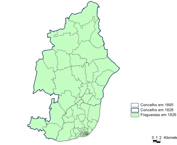 Figura 5. Lisboa antes do Liberalismo. Concelho e freguesias em 1826