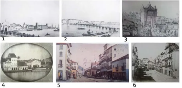 Fig. 8: As principais imagens do Recife nos meados do século XIX. Dat a e aut oria: 1) Art ist a desconhecido, Lit ografia  de W