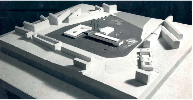 FIG. 1 - Maqueta apresentada em 1960 pela equipa vencedora do concurso de concepção arquitectónica geral dos edifícios da sede e do museu da Fundação Calouste Gulbenkian.