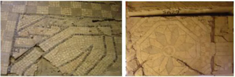Fig 6 (a e b) – Aspectos de dois painéis do mosaico, que mostram a desagregação do tesselato