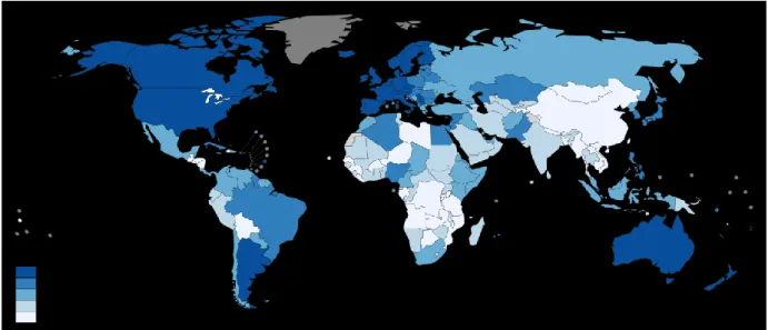 Figura 3: Incidência estimada de cancro da mama nas mulheres, no Mundo (retirada de Globocan, 2012)