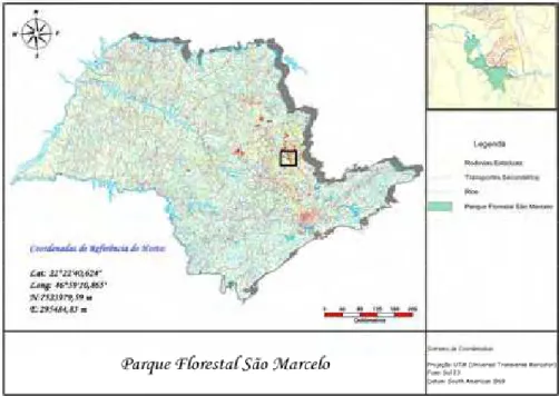 Figura 1 - Mapa de localização da RPPN “Parque Florestal São Marcelo” no  município de Mogi Guaçu
