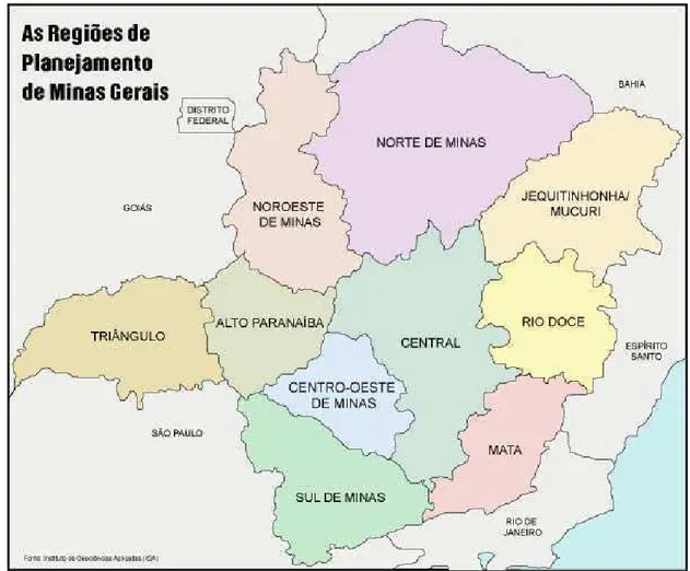 Figura 6 – Macrorregiões de planejamento de Minas Gerais, segundo o Governo do Estado  (Fonte: Plano de Manejo, IEF-MG, 2007)