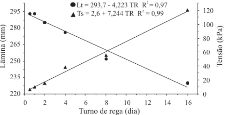 Figura 2. Profundidade efetiva do sistema radicular (Pe) e estande final de plantas (Ef), em função do turno de rega (TR) utilizado durante o estádio vegetativo do tomateiro.