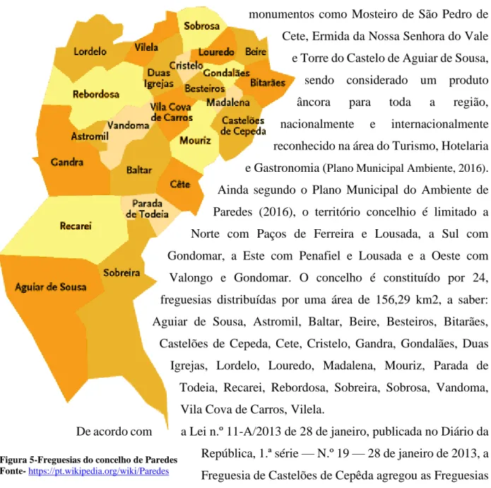 Figura 5-Freguesias do concelho de Paredes  Fonte- https://pt.wikipedia.org/wiki/Paredes 