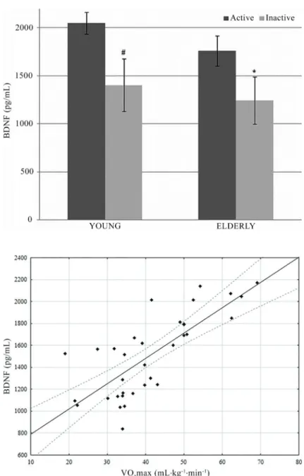 Figure 1. Main effect of age on plasma brain- brain-derived neurotrophic factor (BDNF) levels between young (n=7) and elderly (n=17) men.
