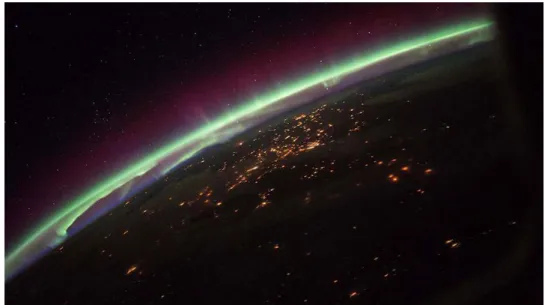 Figure 2.1: Low Earth orbit view of an aurora by ISS [18].