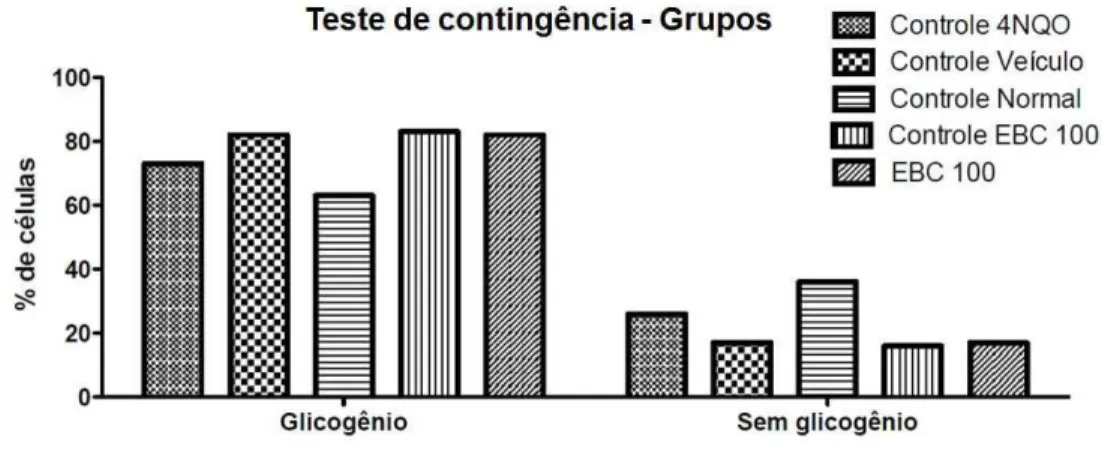 Gráfico 6: Resultados das análises do fígado nos diferentes grupos, de acordo com  o teste de contingência de Fischer