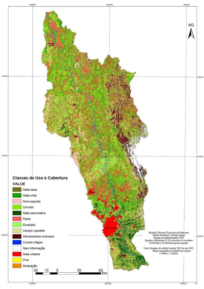 FIGURA 4.2: Representação das classes de uso e cobertura do solo na área ocupada pela  bacia do rio das Velhas (Fonte: SANTOS et al., 2005)