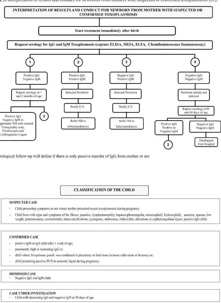 Figure 3. Interpretation of results and conduct for newborns from mothers with suspected or confirmed toxoplasmosis [61].