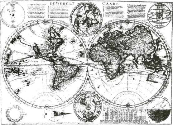 Fig. 5 - Mapa com representação das recentes descobertas  e diagramas astronômicos, 1700 