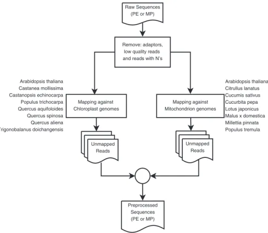 Figure 1. Illumina DNA sequence data pre-processing workﬂow. The pipeline included removal of low quality reads, as well as reads containing adapter sequences and undetermined nucleotides
