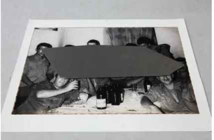 Figure 12: Daniel Barroca, Obstruction of Complicities (Layered Object #5), 2011. Metal blade on inkjet  print, 29 x 40 cm  