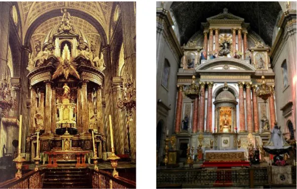 Fig. 4 (izda.) y 5 (dcha.) - Puebla de los Ángeles. Catedral. Altar mayor o ciprés. Manuel Tolsá
