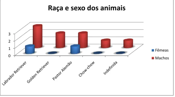 Figura 9 – Distribuição da raça e sexo dos cães acompanhados no HVBV. 