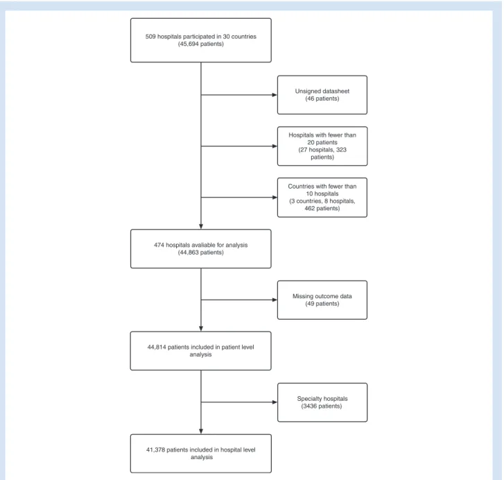 Fig 2. Patients, hospitals, and countries excluded from the study.