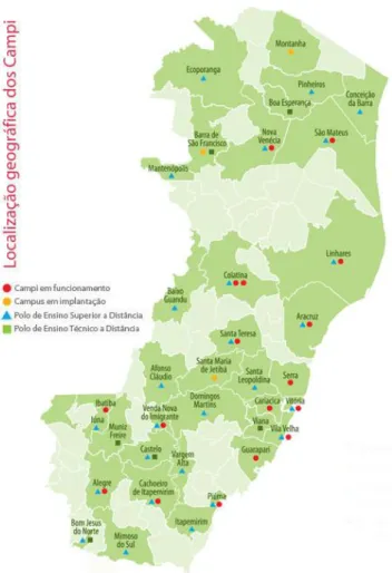 Figura 6 - Mapa de Distribuição geográfica das unidades do IFES