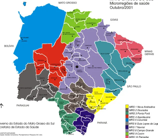 Figura 6 – Distribuição das microrregiões de saúde do Estado de Mato Grosso do  Sul, 2001