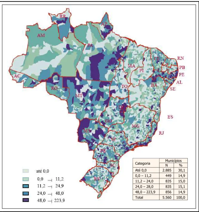 Figura 1 – Mapa do Brasil – Taxa média de homicídios 2002/2004 – população jovem. 