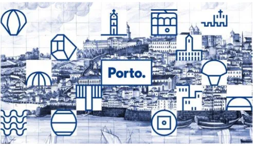 Figura 4. Corporização gráfica da marca “Porto.” criada pela White Studio  Fonte: https://i.vimeocdn.com/video/498985150_640.jpg 