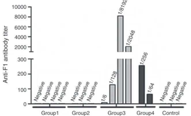 Fig. 1 – Yersinia pestis anti-F1 antibody in mice immunized with different immunization protocols