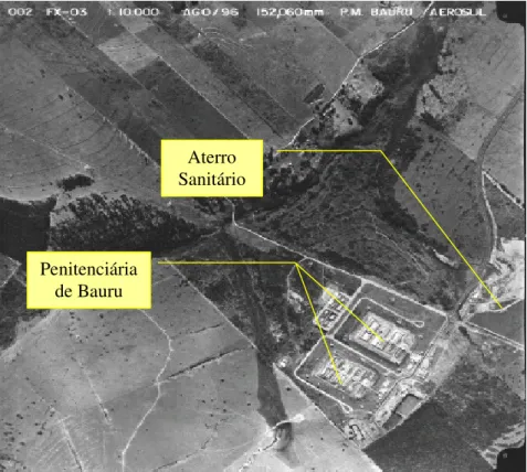 Foto  4.1-  Foto  aérea  do  local  de  implantação  do  Aterro  Sanitário  de  Bauru.,  (LAGO 2004)