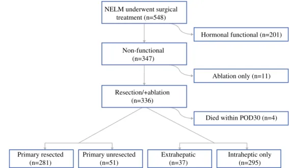 FIG. 1 Patient inclusion and study scenario. NELM neuroendocrine liver metastasis, POD postoperative day