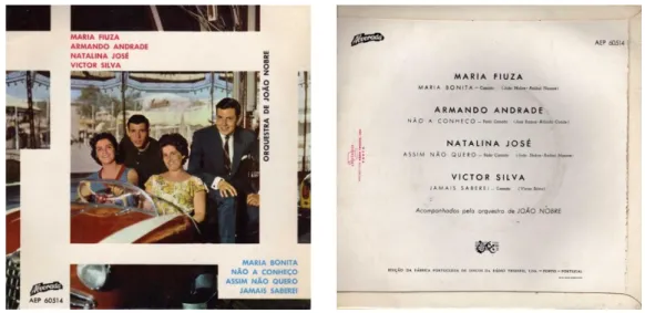 Figura 2: Capa (esquerda) e contracapa (direita) do EP da Alvorada com o número de  catálogo AEP 60514 (1962) (imagens cedidas por João Carlos Callixto)