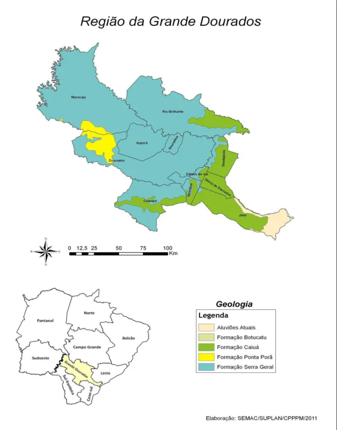 Figura 5: Mapa Geológico da Região da Grande Dourados em Mato Grosso do Sul. 