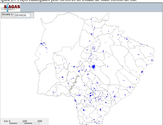 Figura 23: Poços catalogados pelo SIAGAS no Estado de Mato Grosso do Sul. 