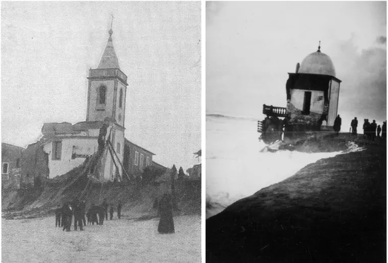 Figura 4. Esquerda. Espinho. Capela do Largo da Ajuda destruída pelo mar em 1904 (Ilustração Portuguesa, 05-12-1904