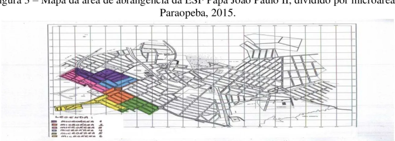 Figura 3  – Mapa da área de abrangência da ESF Papa João Paulo II, dividido por microáreas