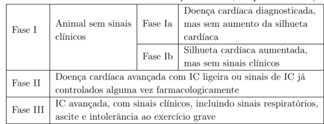 Tabela 3.2: Resumo do sistema de classificação ISACHC, adaptado de Fox (2014)