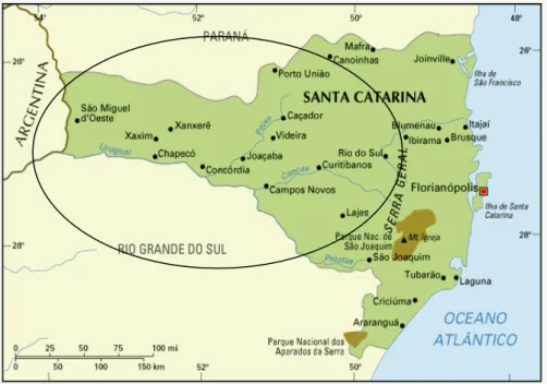 Figura 4: Caracterização espacial da área de estudo no Estado de Santa Catarina – Brasil  Fonte: Secretaria de Estado de Planejamento de Santa Catarina 