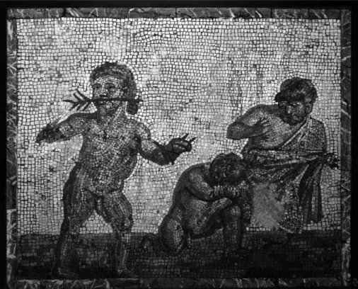 Fig. 10.  Mosaïque romaine avec un pugiliste victorieux. Fin I er  – début II e  s. p.C.