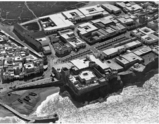 Figura 9 – Safim: vista aérea sobre o Castelo do Mar e área meridional da cidade, 1925 (Direction du Patrimoine Culturel – Ministère de la Culture et Communication, Marrocos)