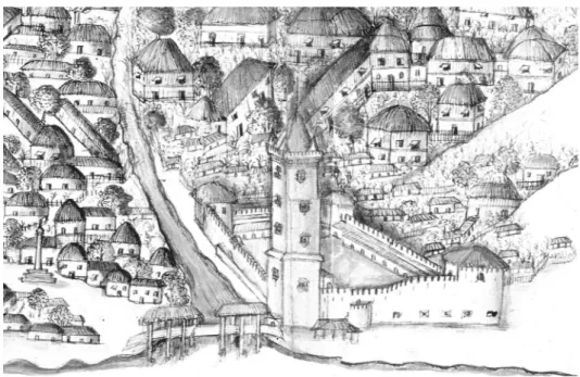 Fig. 1 — Desenho da Fortaleza de Malaca, por Gaspar Correia (Lendas da Índia, ANTT).
